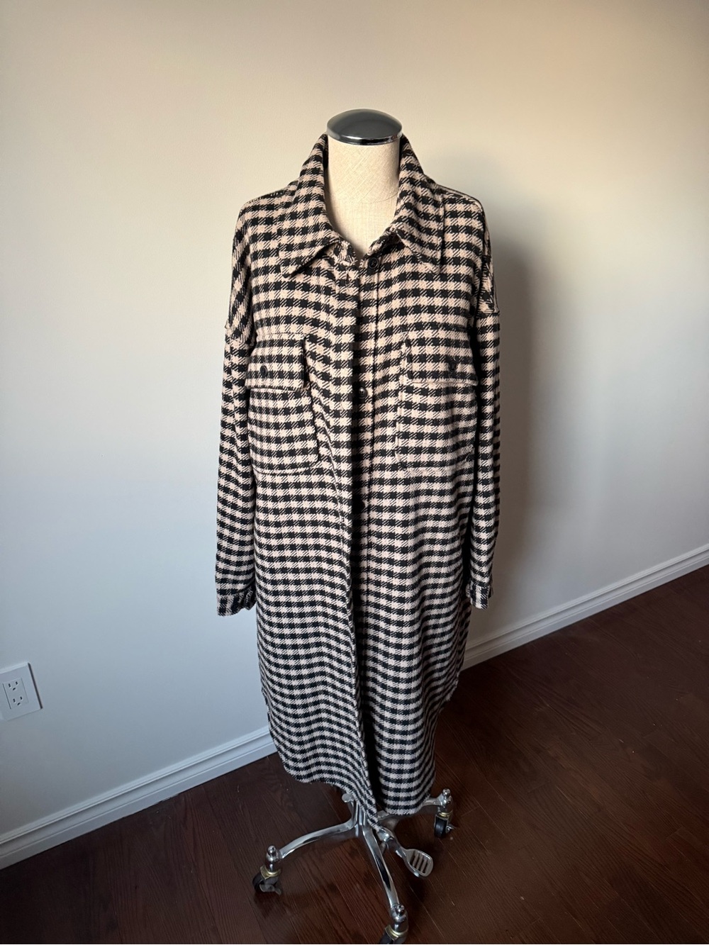 Vero Moda Black & Cream Checked Trench Coat
